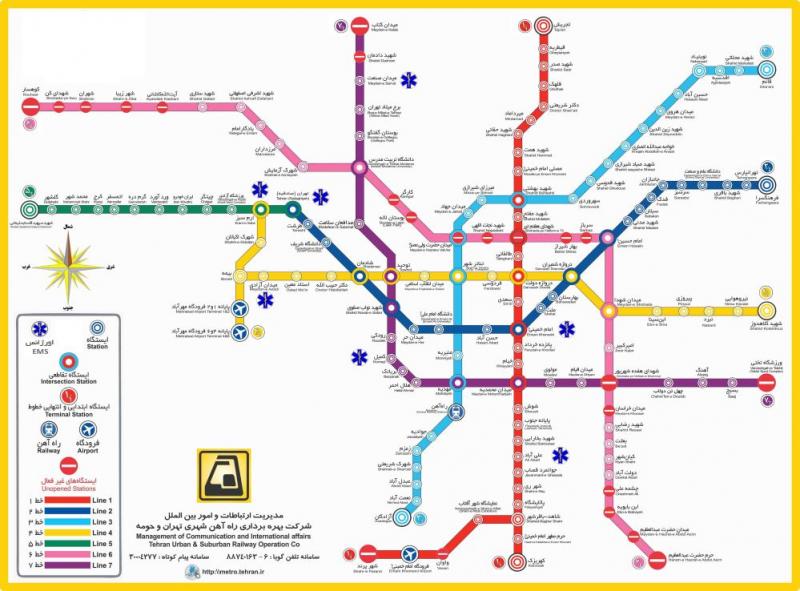 نقشه خطوط غیر فعال مترو تهران